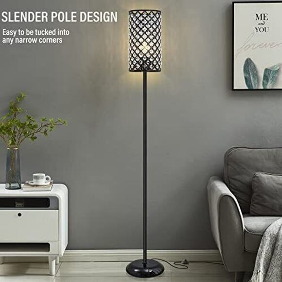 Crystal Floor Lamp, Modern Standing Lamp with Elegant Shade Floor Lamp Black - Picture 5 of 5